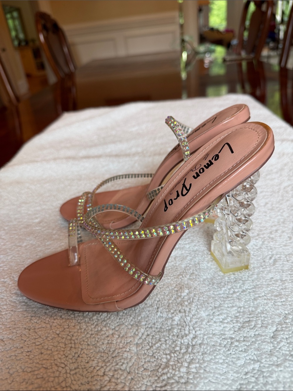 Lemon Drop by Privileged Blush Rhinestone Strappy Heels